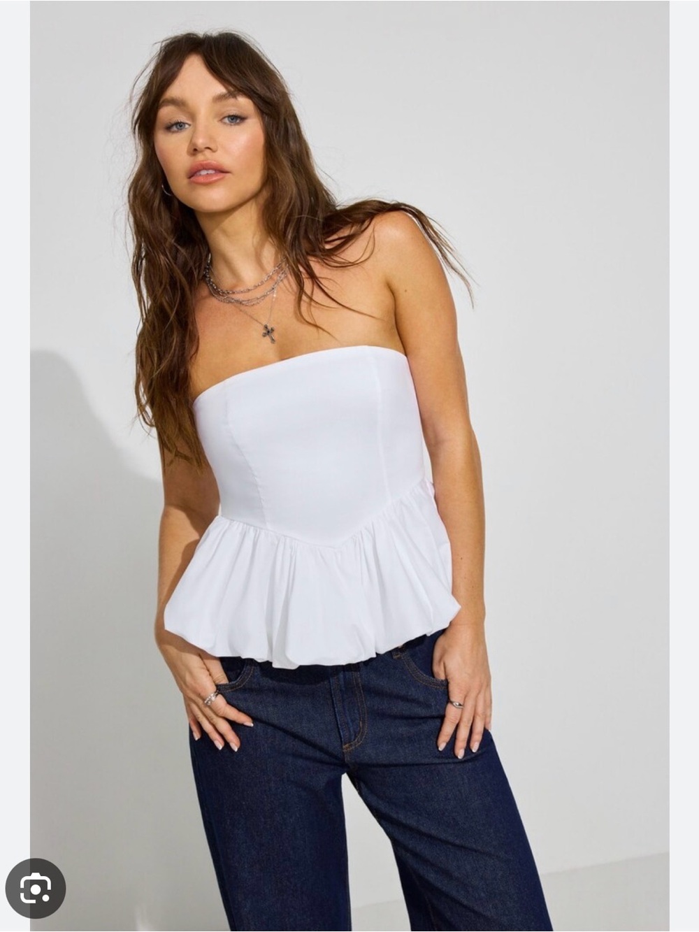 Leith White Strapless Peplum Camisole